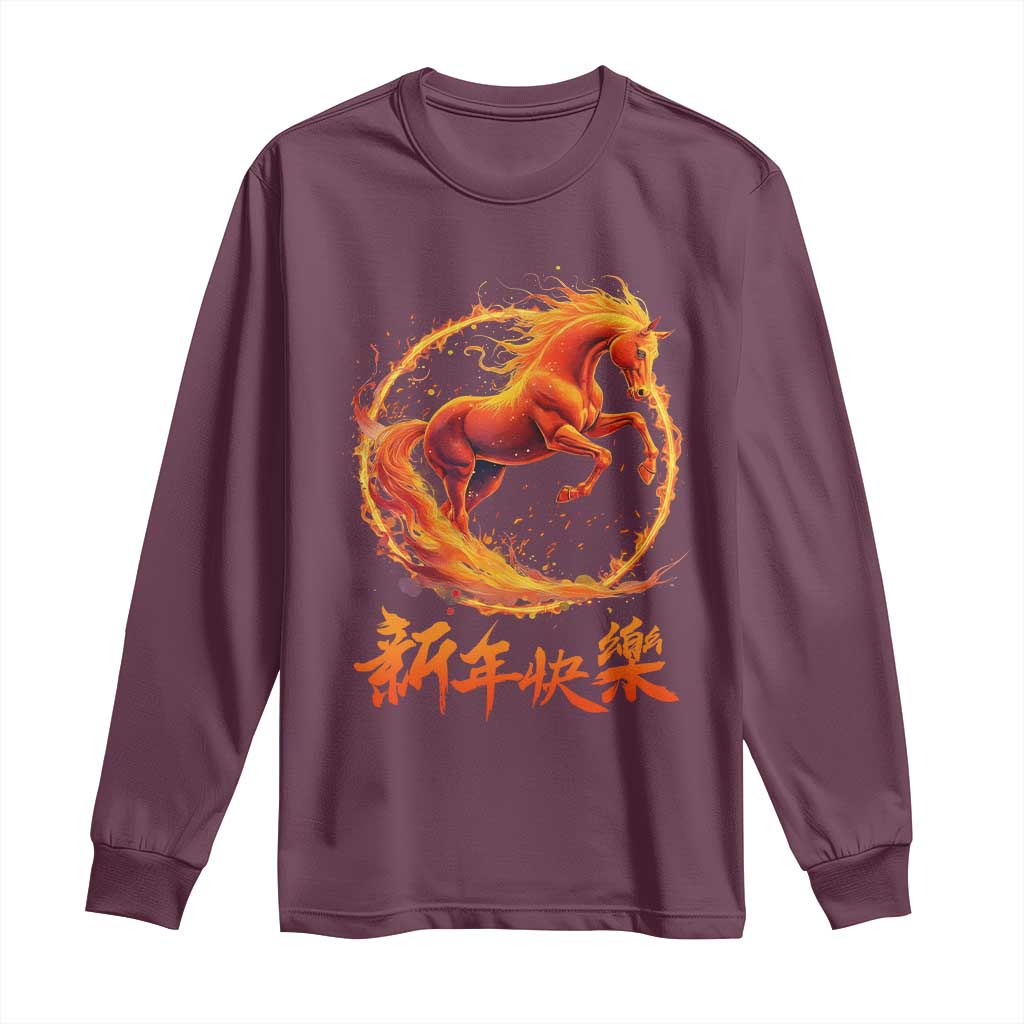 Year of The Fire Horse 2026 Long Sleeve Shirt Chinese Zodiac Lunar New Year - Wonder Print Shop
