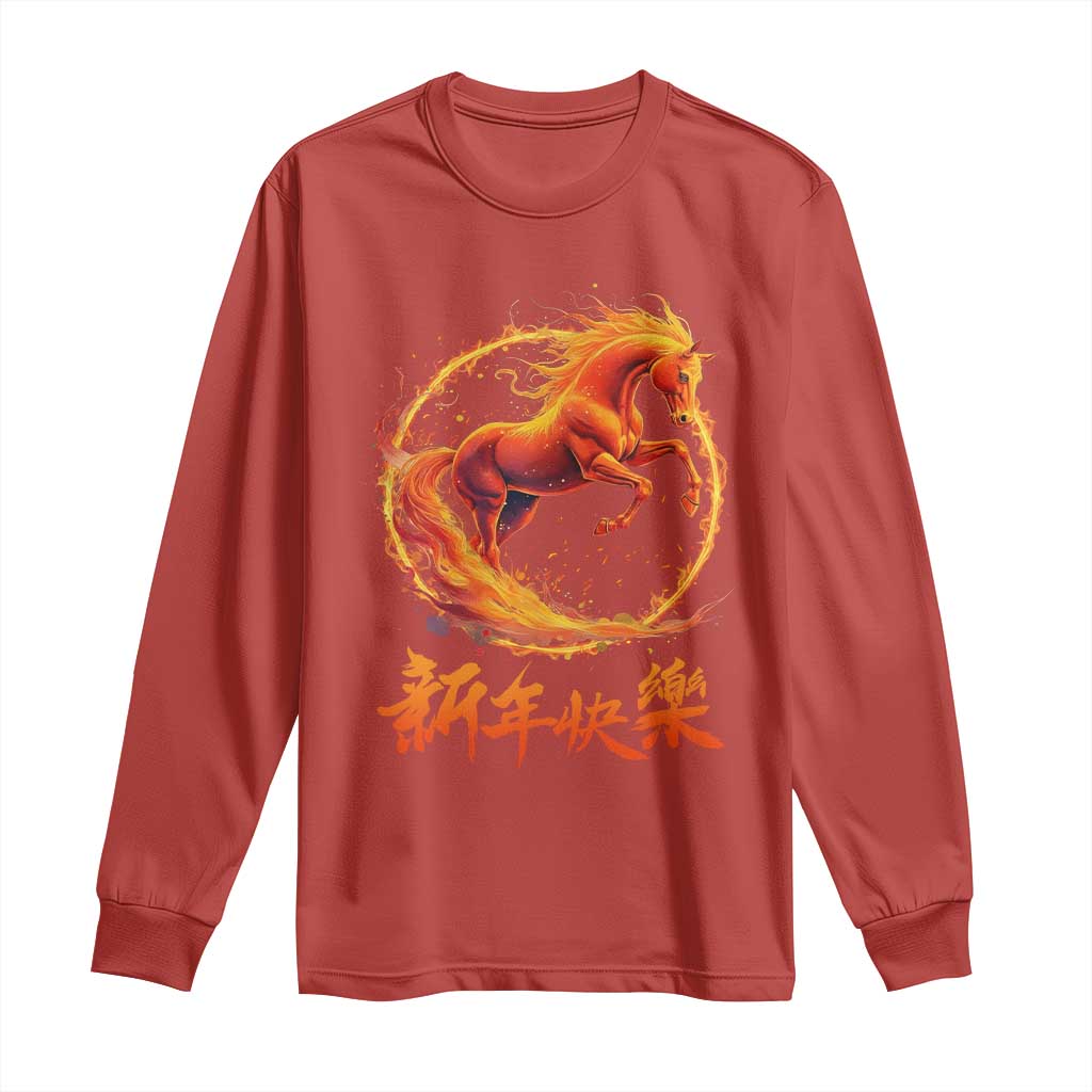 Year of The Fire Horse 2026 Long Sleeve Shirt Chinese Zodiac Lunar New Year - Wonder Print Shop