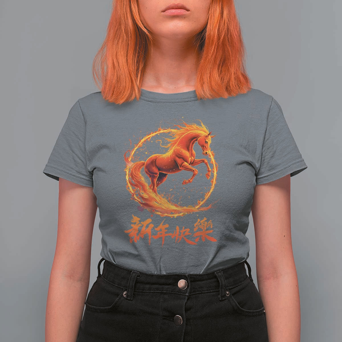 Year of The Fire Horse 2026 T Shirt For Women Chinese Zodiac Lunar New Year - Wonder Print Shop