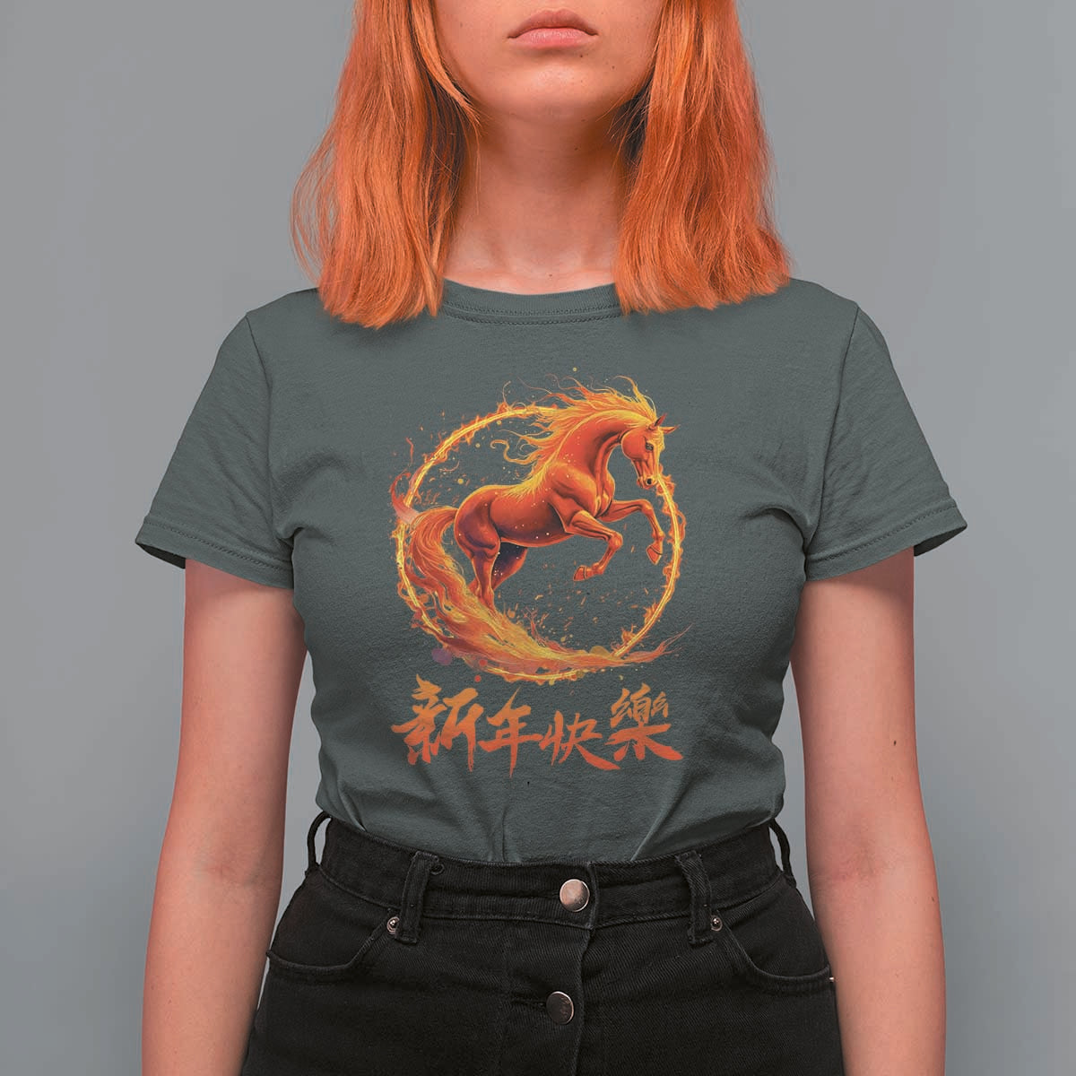 Year of The Fire Horse 2026 T Shirt For Women Chinese Zodiac Lunar New Year - Wonder Print Shop