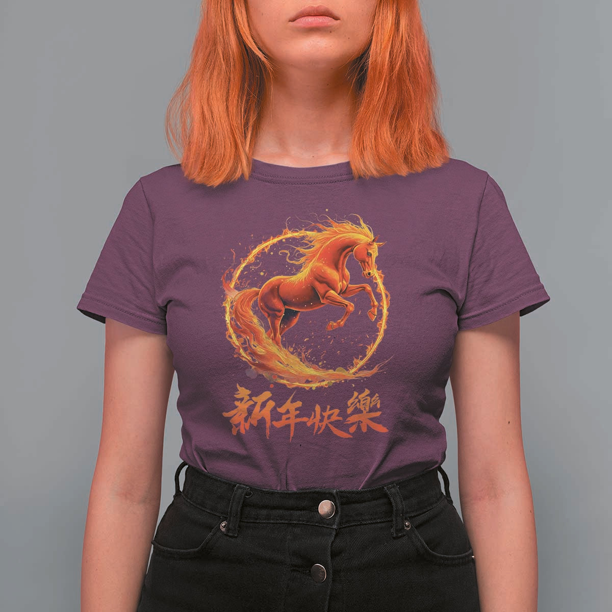 Year of The Fire Horse 2026 T Shirt For Women Chinese Zodiac Lunar New Year - Wonder Print Shop