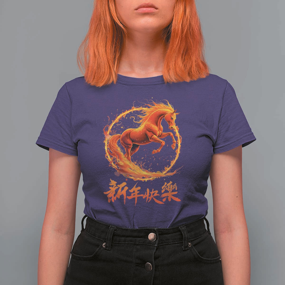 Year of The Fire Horse 2026 T Shirt For Women Chinese Zodiac Lunar New Year - Wonder Print Shop