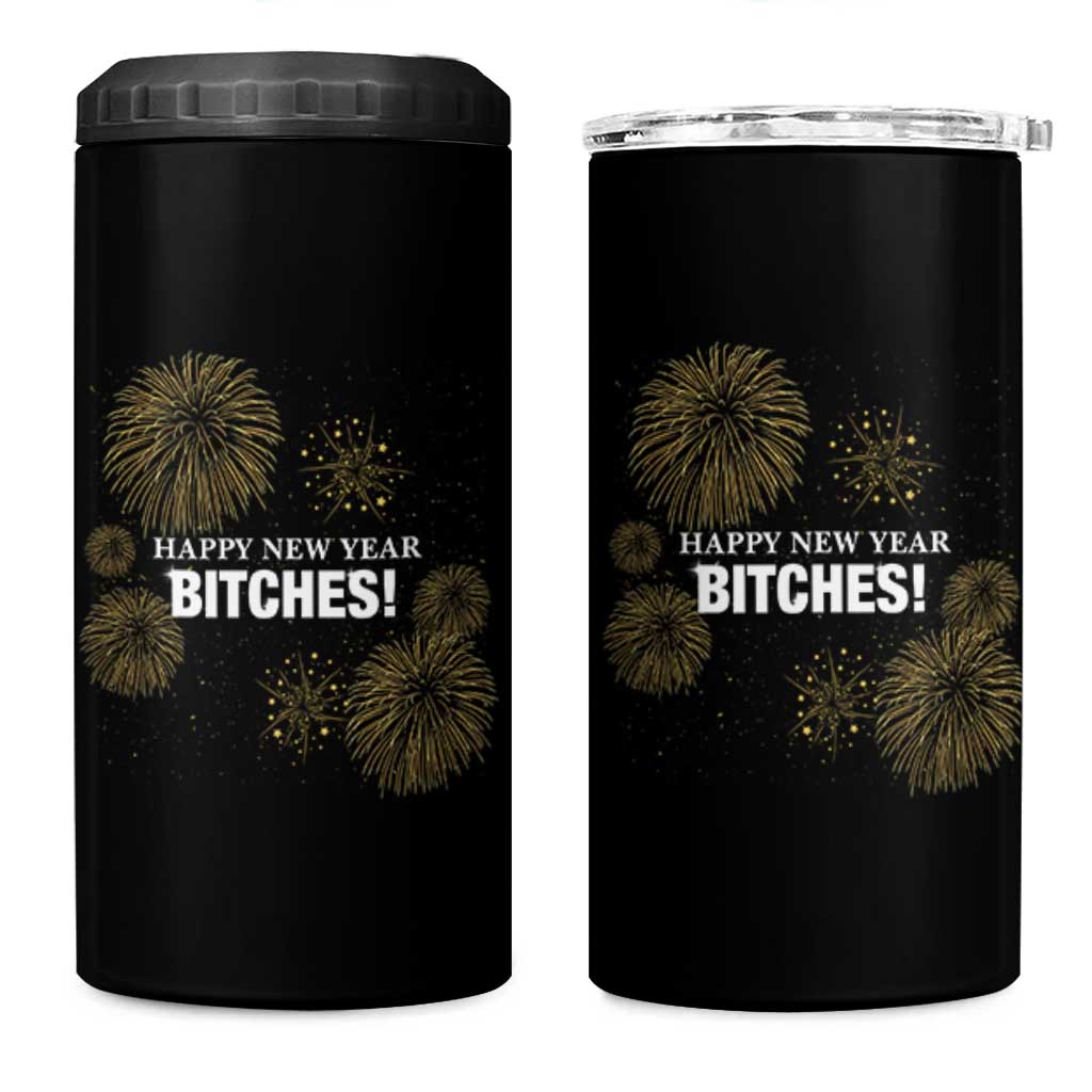 Funny Happy New Year Bitches 4 in 1 Can Cooler Tumbler NYE Party Fireworks - Wonder Print Shop