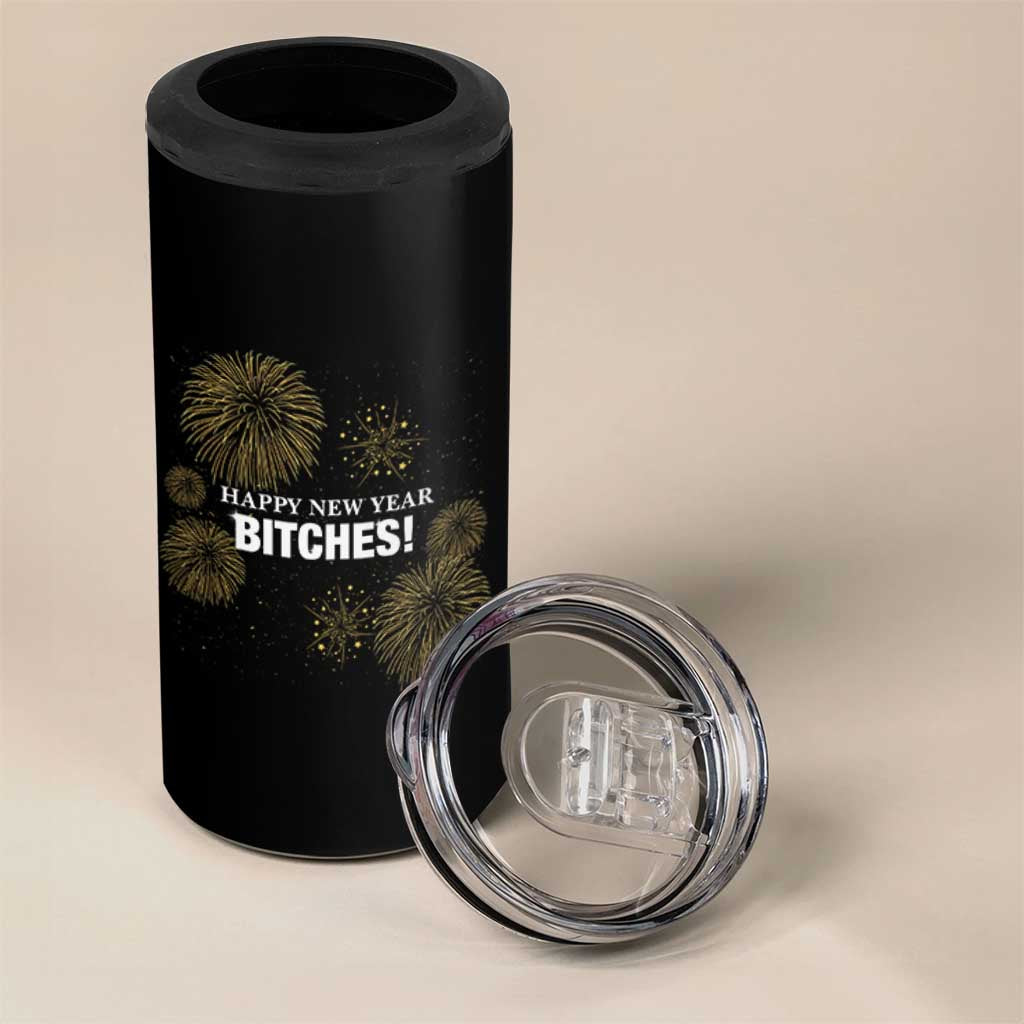 Funny Happy New Year Bitches 4 in 1 Can Cooler Tumbler NYE Party Fireworks - Wonder Print Shop
