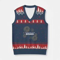 Funny Happy New Year Bitches V-Neck Knit Sweater Vest NYE Party Fireworks - Wonder Print Shop