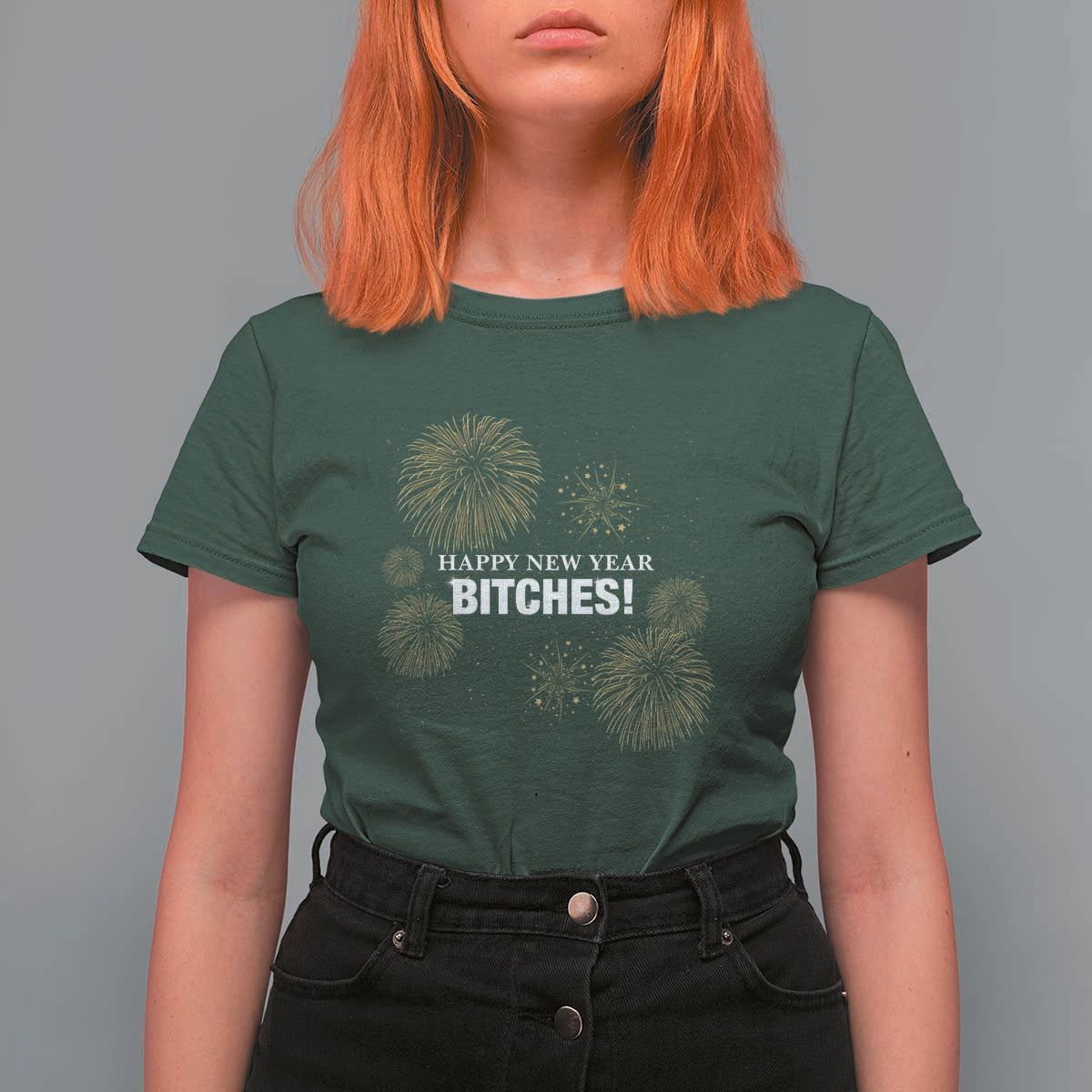 Funny Happy New Year Bitches T Shirt For Women NYE Party Fireworks - Wonder Print Shop