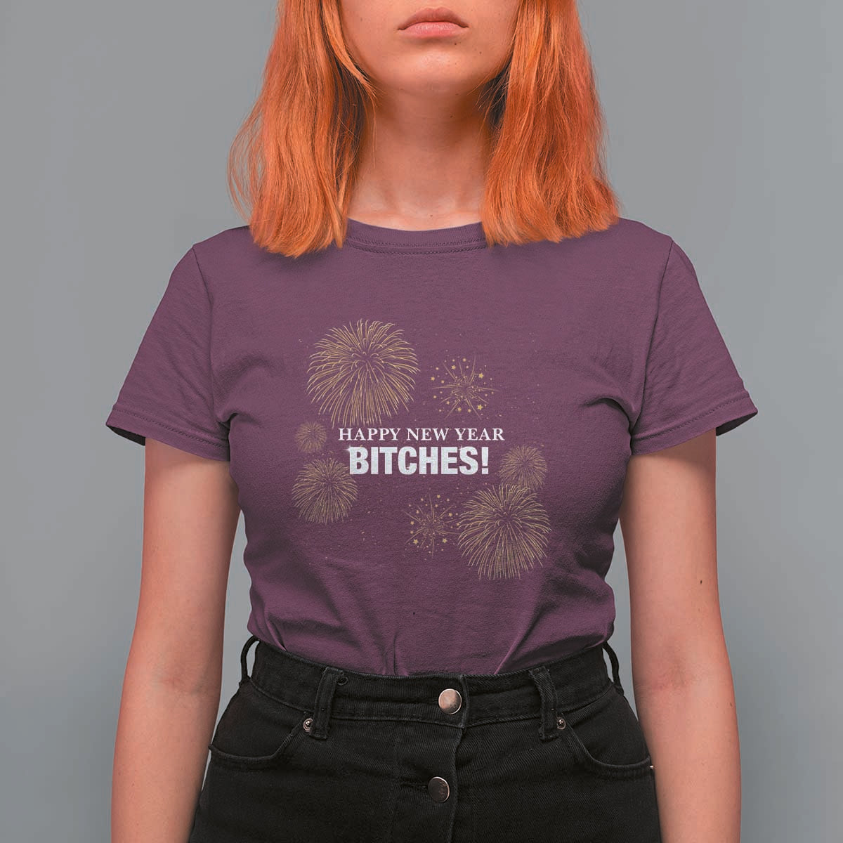 Funny Happy New Year Bitches T Shirt For Women NYE Party Fireworks - Wonder Print Shop