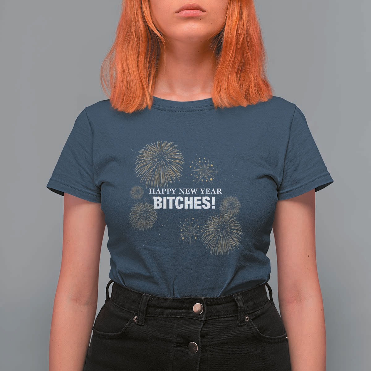Funny Happy New Year Bitches T Shirt For Women NYE Party Fireworks - Wonder Print Shop