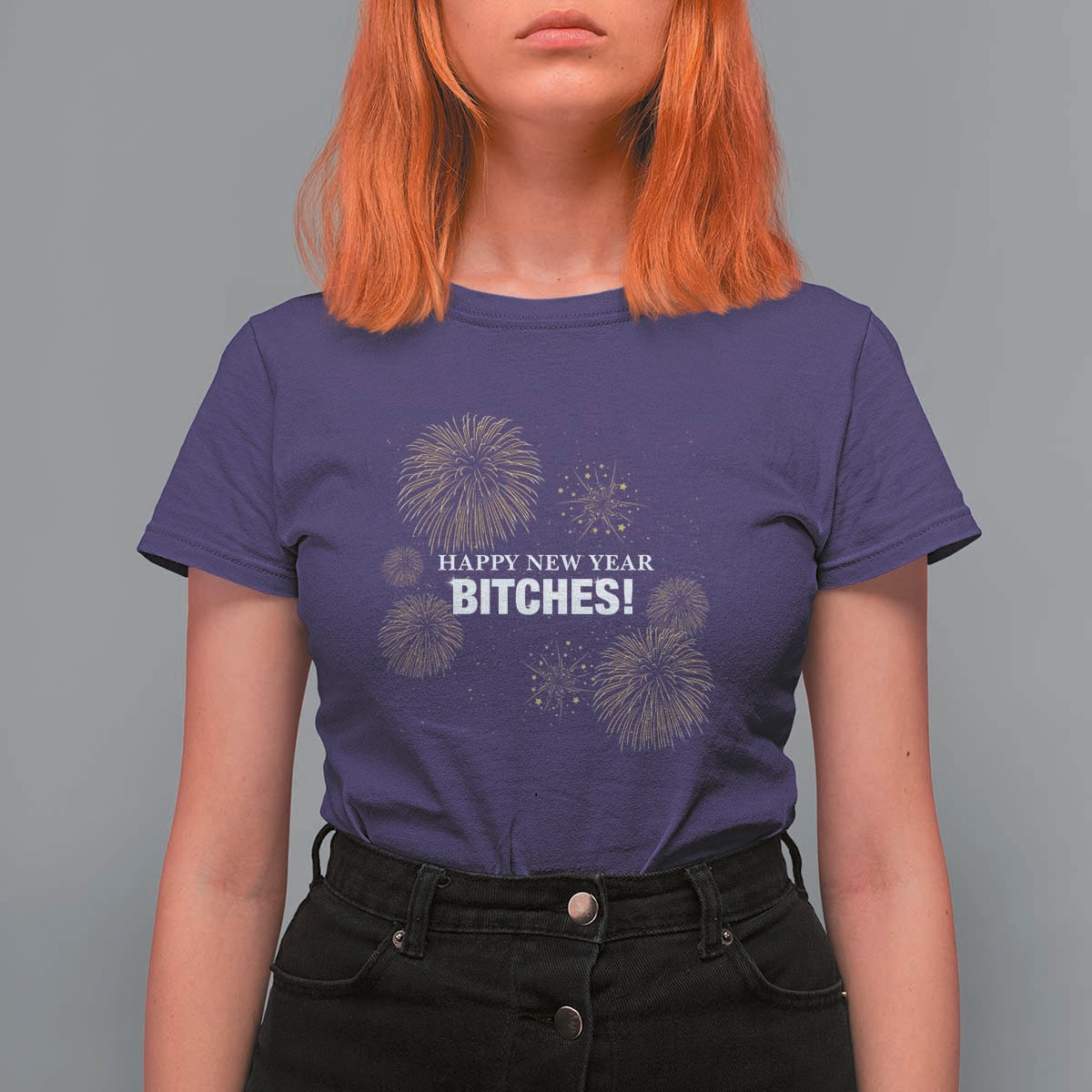 Funny Happy New Year Bitches T Shirt For Women NYE Party Fireworks - Wonder Print Shop