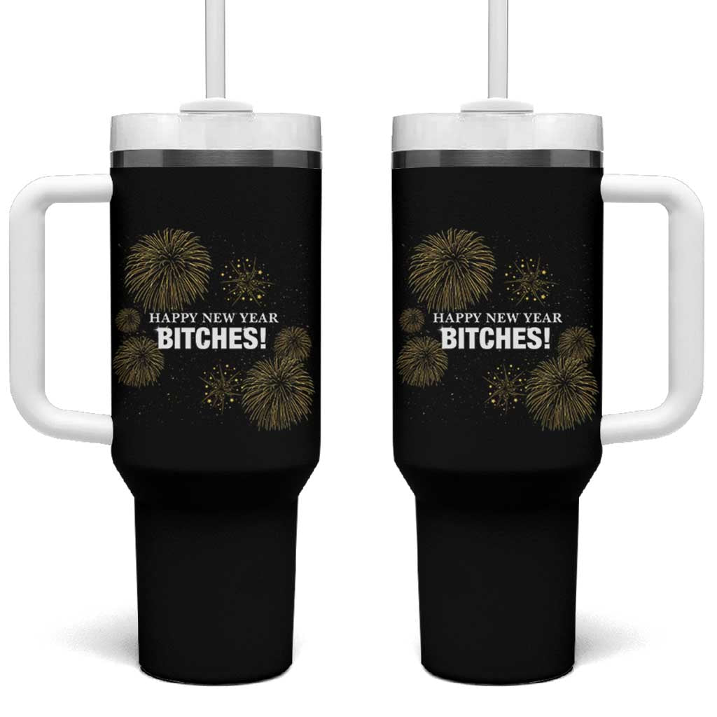Funny Happy New Year Bitches Tumbler With Handle NYE Party Fireworks - Wonder Print Shop