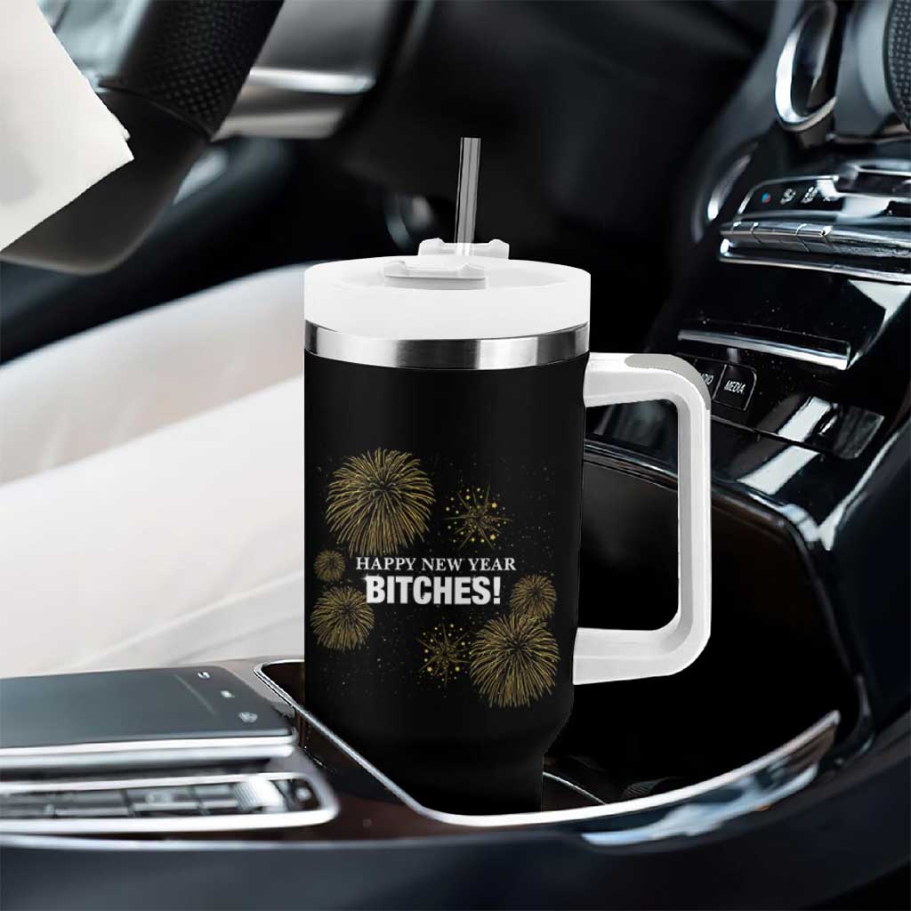 Funny Happy New Year Bitches Tumbler With Handle NYE Party Fireworks - Wonder Print Shop