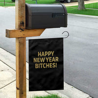 Funny Happy New Year Bitches Garden Flag NYE Party Faux Glitter Effect Printed - Wonder Print Shop