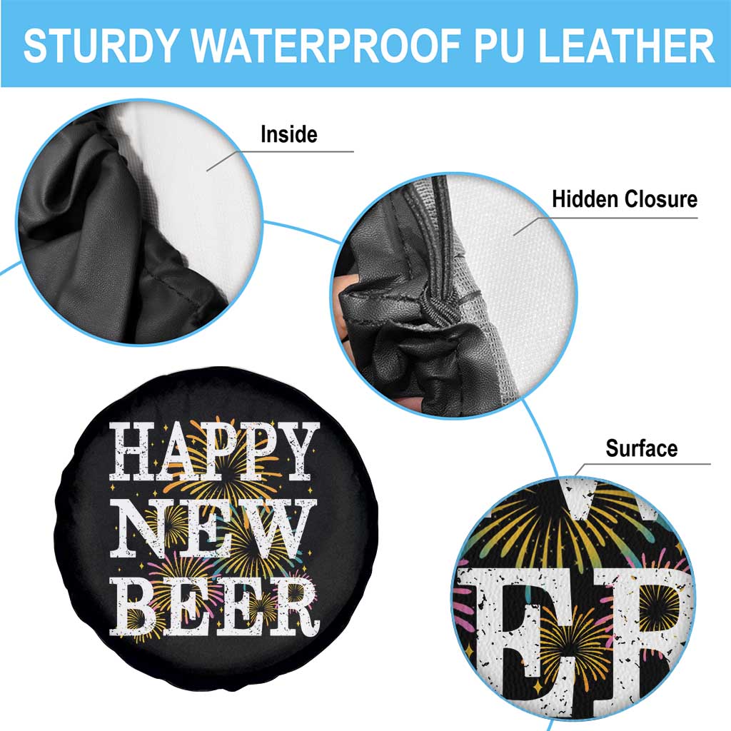 Funny Happy New Beer New Year Spare Tire Cover NYE Party Beer Lover Firework - Wonder Print Shop