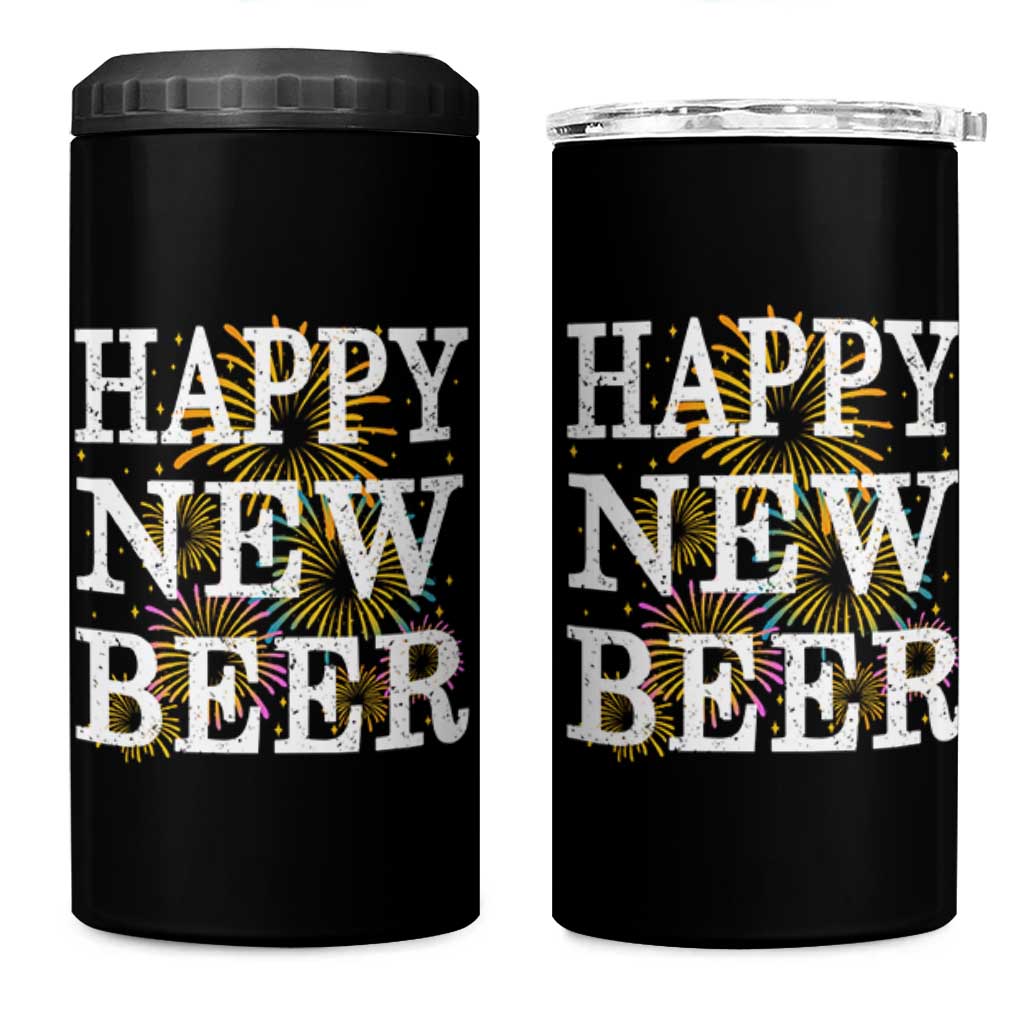 Funny Happy New Beer New Year 4 in 1 Can Cooler Tumbler NYE Party Beer Lover Firework - Wonder Print Shop