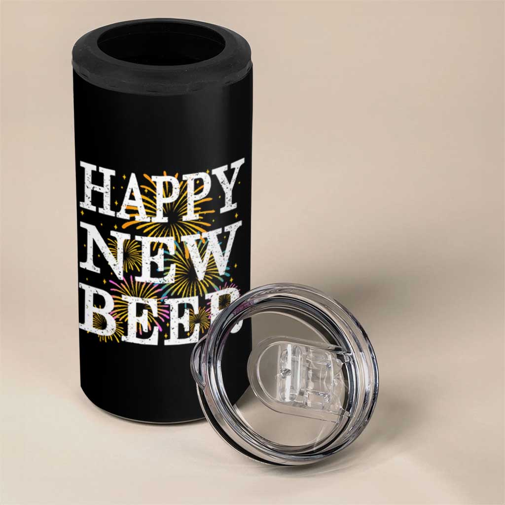 Funny Happy New Beer New Year 4 in 1 Can Cooler Tumbler NYE Party Beer Lover Firework - Wonder Print Shop