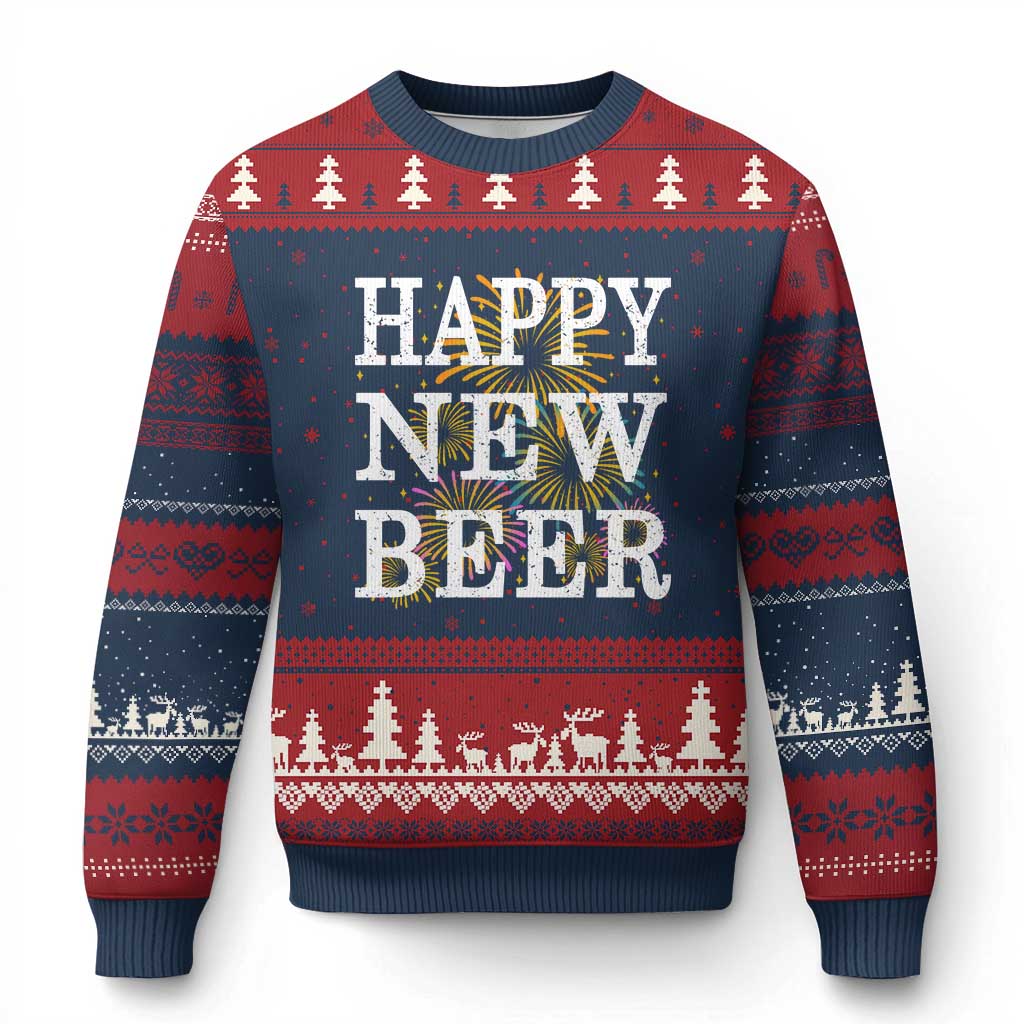 Funny Happy New Beer New Year Ugly Christmas Sweater NYE Party Beer Lover Firework - Wonder Print Shop