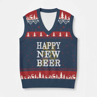 Funny Happy New Beer New Year V-Neck Knit Sweater Vest NYE Party Beer Lover Firework - Wonder Print Shop