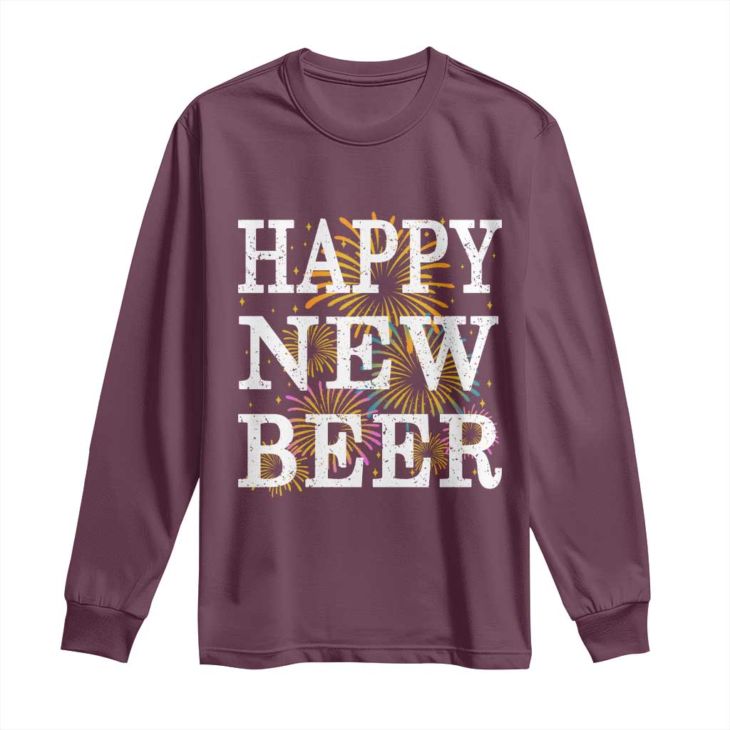 Funny Happy New Beer New Year Long Sleeve Shirt NYE Party Beer Lover Firework - Wonder Print Shop