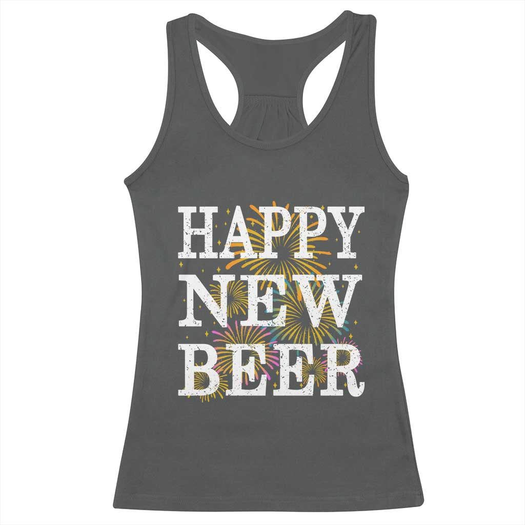 Funny Happy New Beer New Year Racerback Tank Top NYE Party Beer Lover Firework - Wonder Print Shop