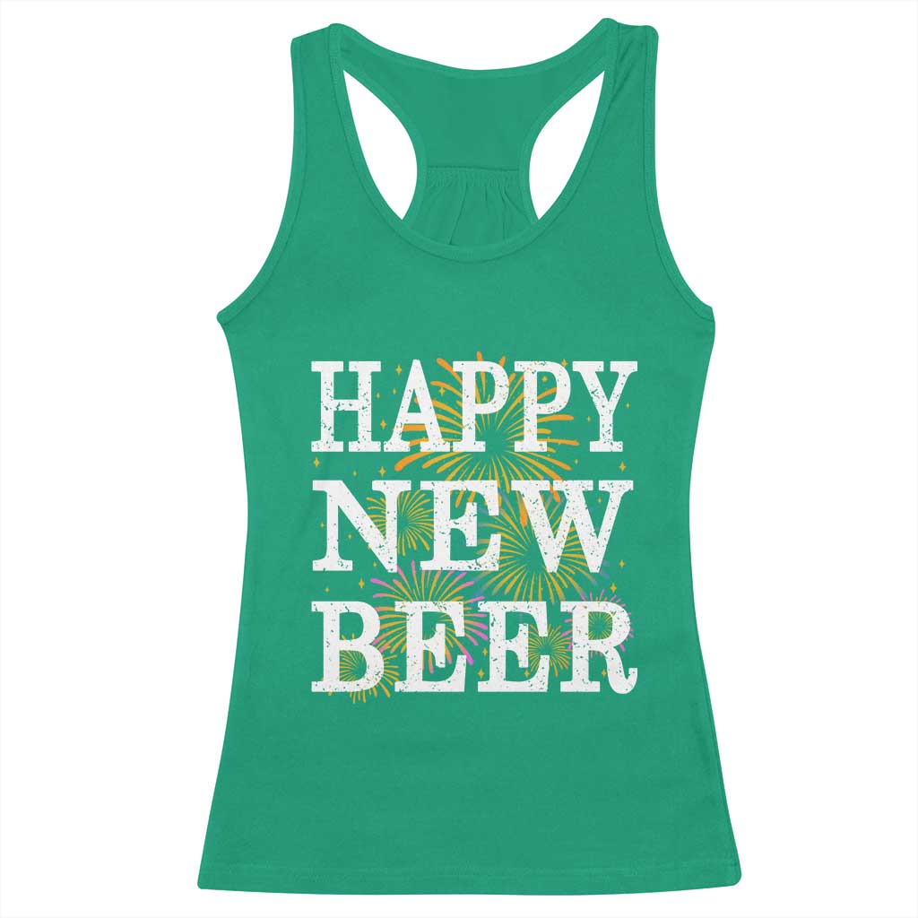 Funny Happy New Beer New Year Racerback Tank Top NYE Party Beer Lover Firework - Wonder Print Shop