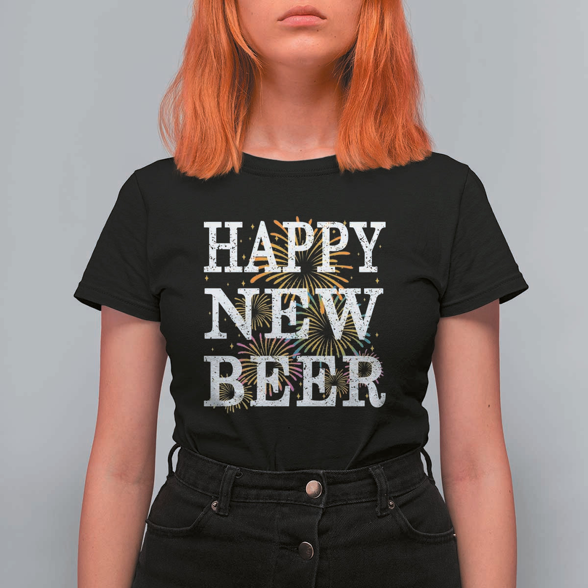 Funny Happy New Beer New Year T Shirt For Women NYE Party Beer Lover Firework - Wonder Print Shop