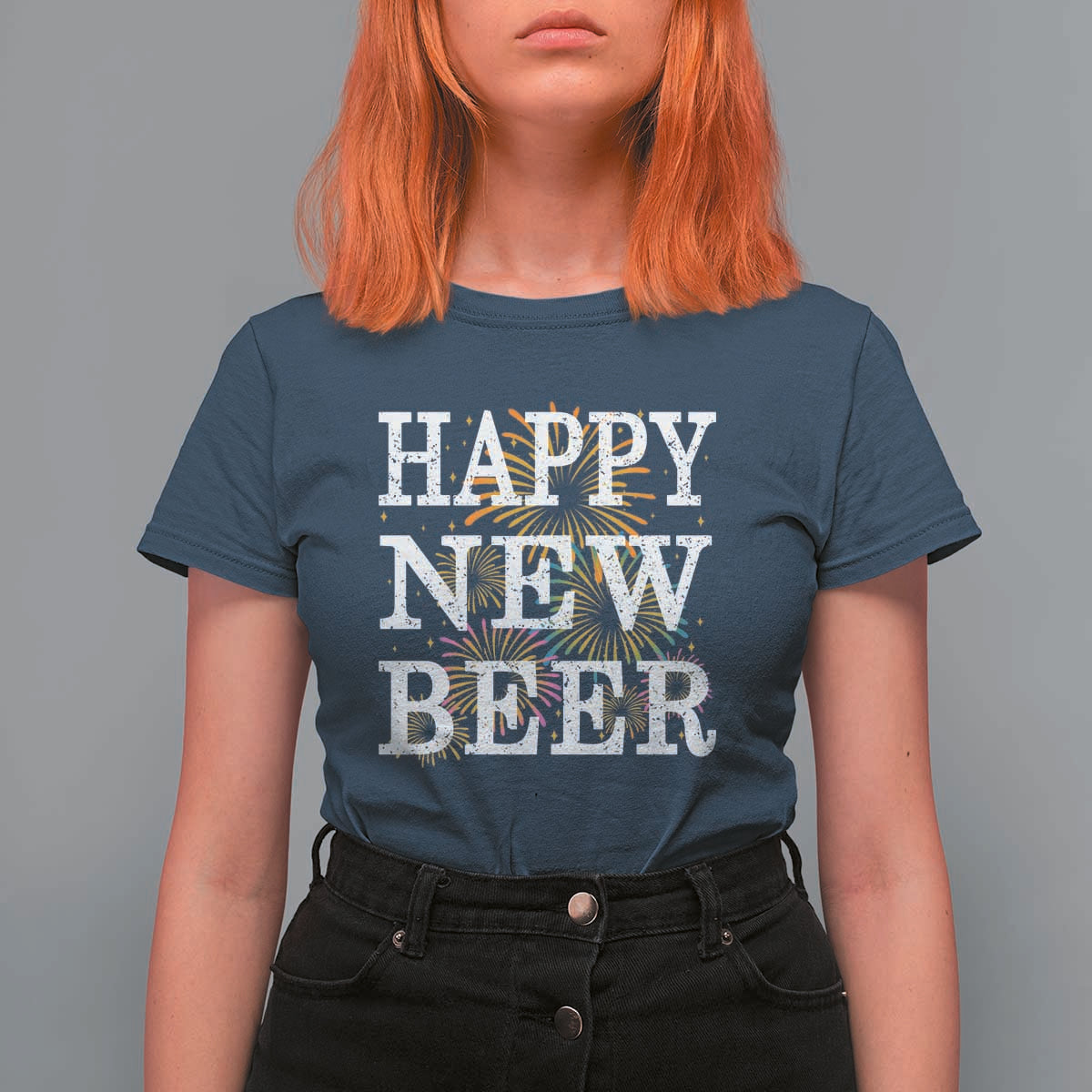Funny Happy New Beer New Year T Shirt For Women NYE Party Beer Lover Firework - Wonder Print Shop
