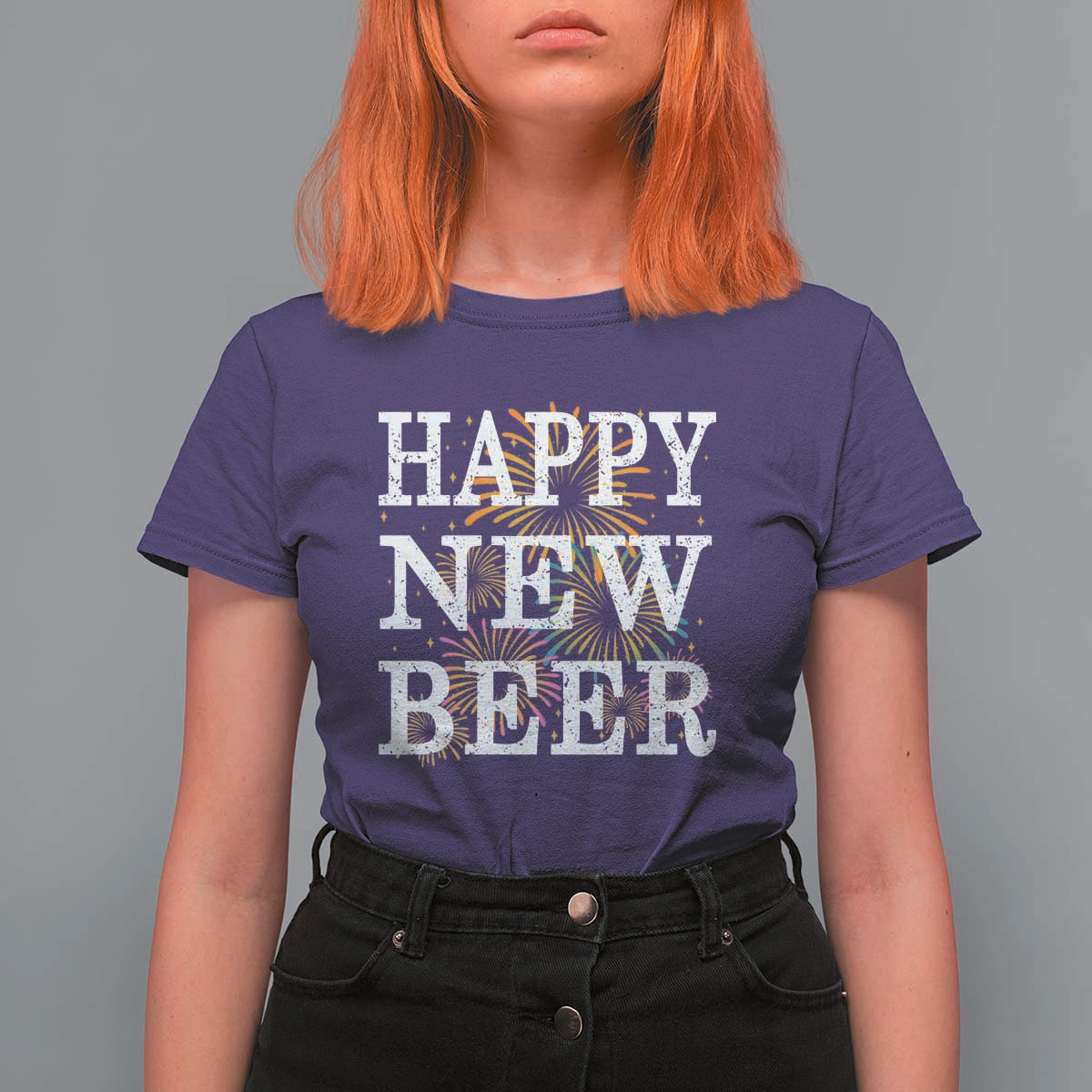 Funny Happy New Beer New Year T Shirt For Women NYE Party Beer Lover Firework - Wonder Print Shop