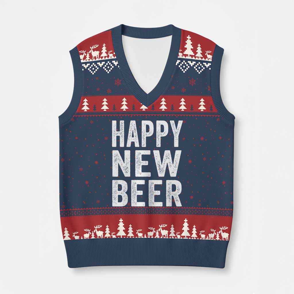 Funny Happy New Beers New Year V-Neck Knit Sweater Vest NYE Party Beer Lover - Wonder Print Shop
