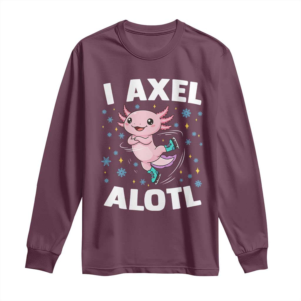 Funny Axolotl Ice Skating Long Sleeve Shirt I Axel Alotl Winter Sport - Wonder Print Shop