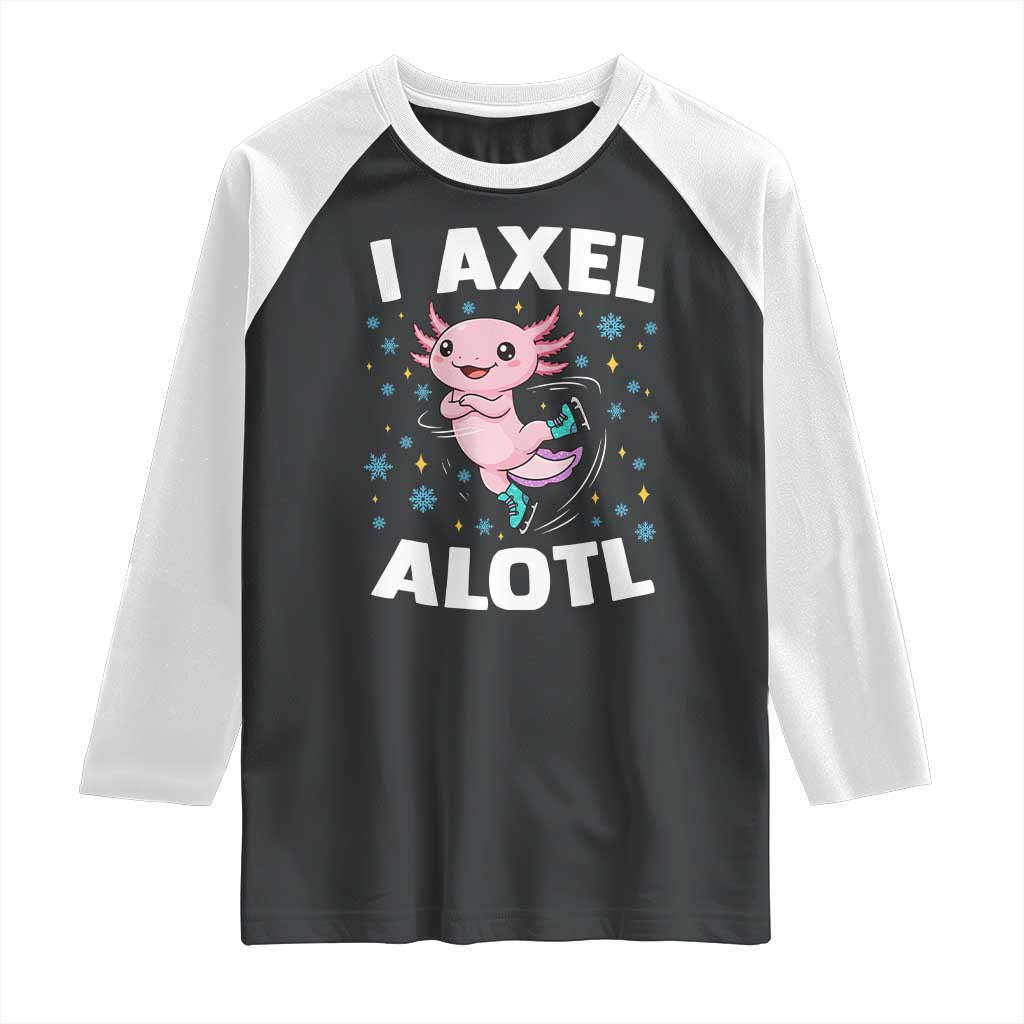 Funny Axolotl Ice Skating Raglan Shirt I Axel Alotl Winter Sport - Wonder Print Shop