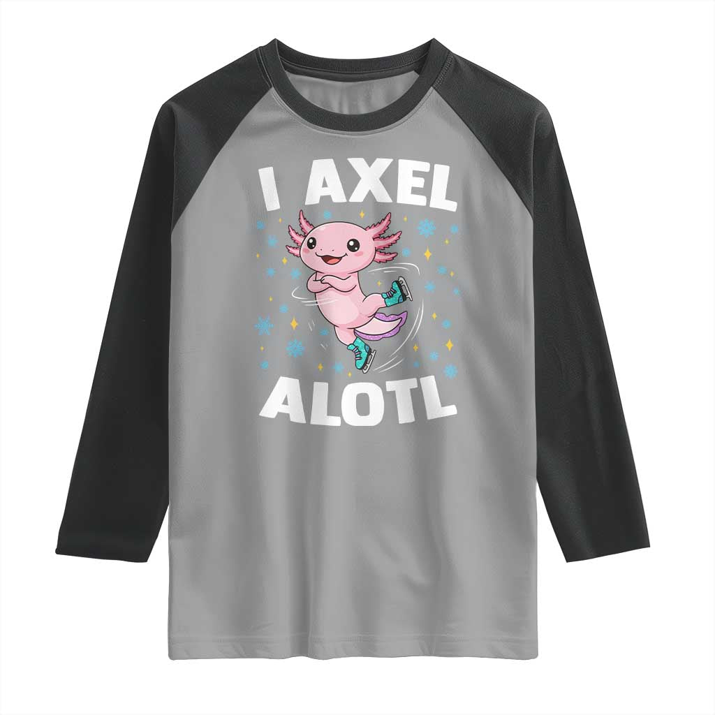 Funny Axolotl Ice Skating Raglan Shirt I Axel Alotl Winter Sport - Wonder Print Shop