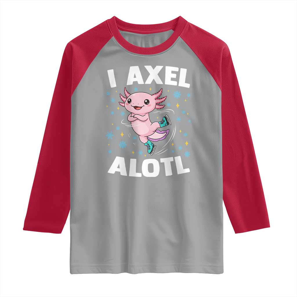 Funny Axolotl Ice Skating Raglan Shirt I Axel Alotl Winter Sport - Wonder Print Shop