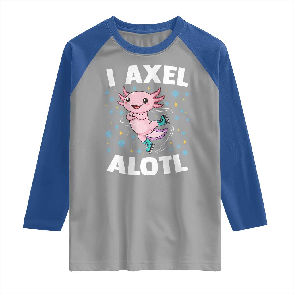 Funny Axolotl Ice Skating Raglan Shirt I Axel Alotl Winter Sport - Wonder Print Shop