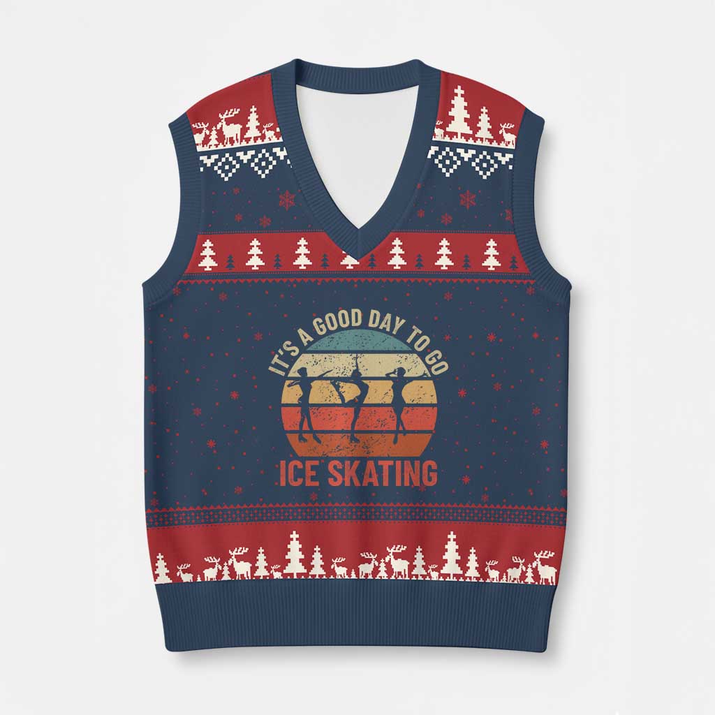 Funny It's A Good Day To Go Ice Skating V-Neck Knit Sweater Vest - Wonder Print Shop