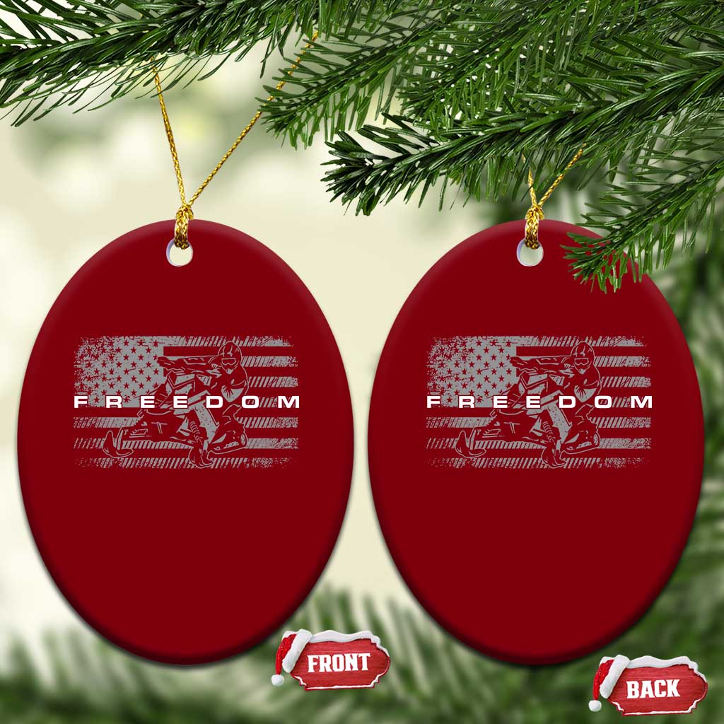 American Flag Snowmobile Freedom Winter Sport Ceramic Ornament - Wonder Print Shop