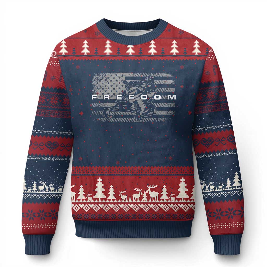 American Flag Snowmobile Freedom Winter Sport Ugly Christmas Sweater - Wonder Print Shop