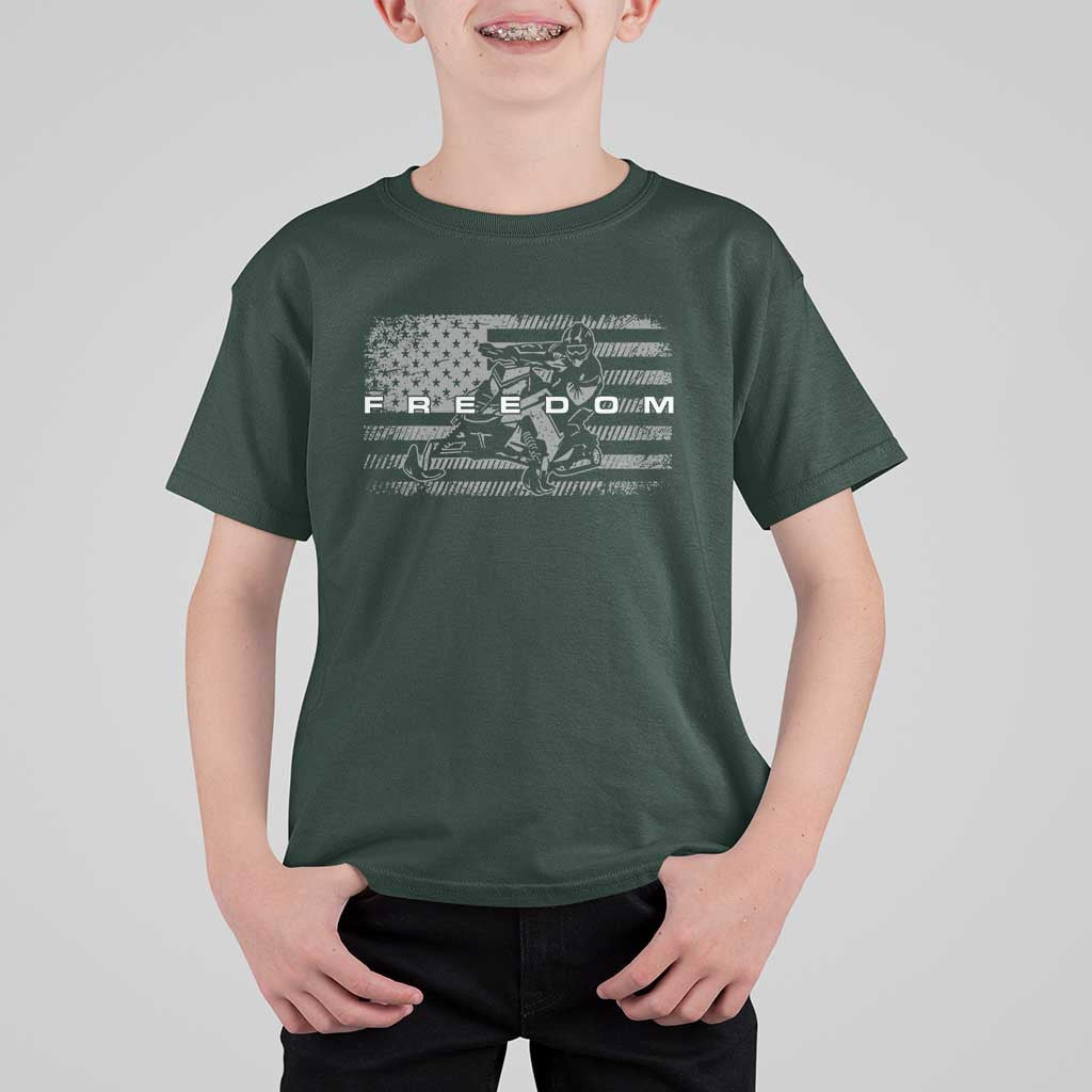 American Flag Snowmobile Freedom Winter Sport T Shirt For Kid - Wonder Print Shop