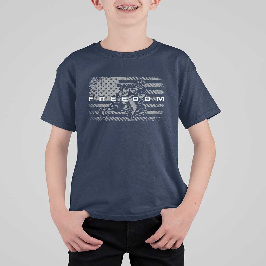 American Flag Snowmobile Freedom Winter Sport T Shirt For Kid - Wonder Print Shop
