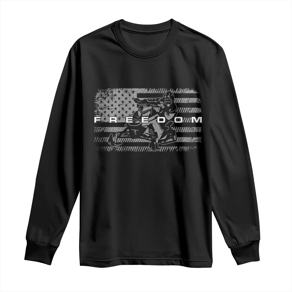 American Flag Snowmobile Freedom Winter Sport Long Sleeve Shirt - Wonder Print Shop