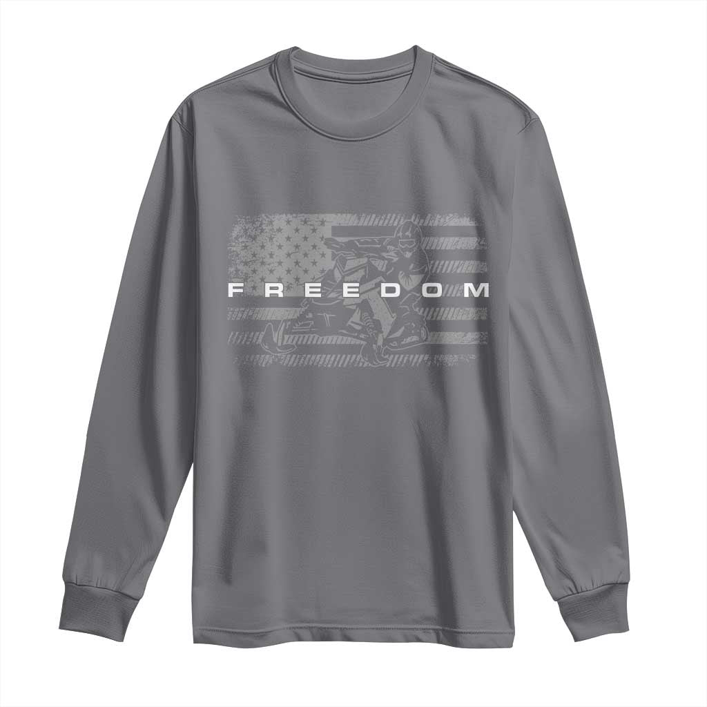 American Flag Snowmobile Freedom Winter Sport Long Sleeve Shirt - Wonder Print Shop