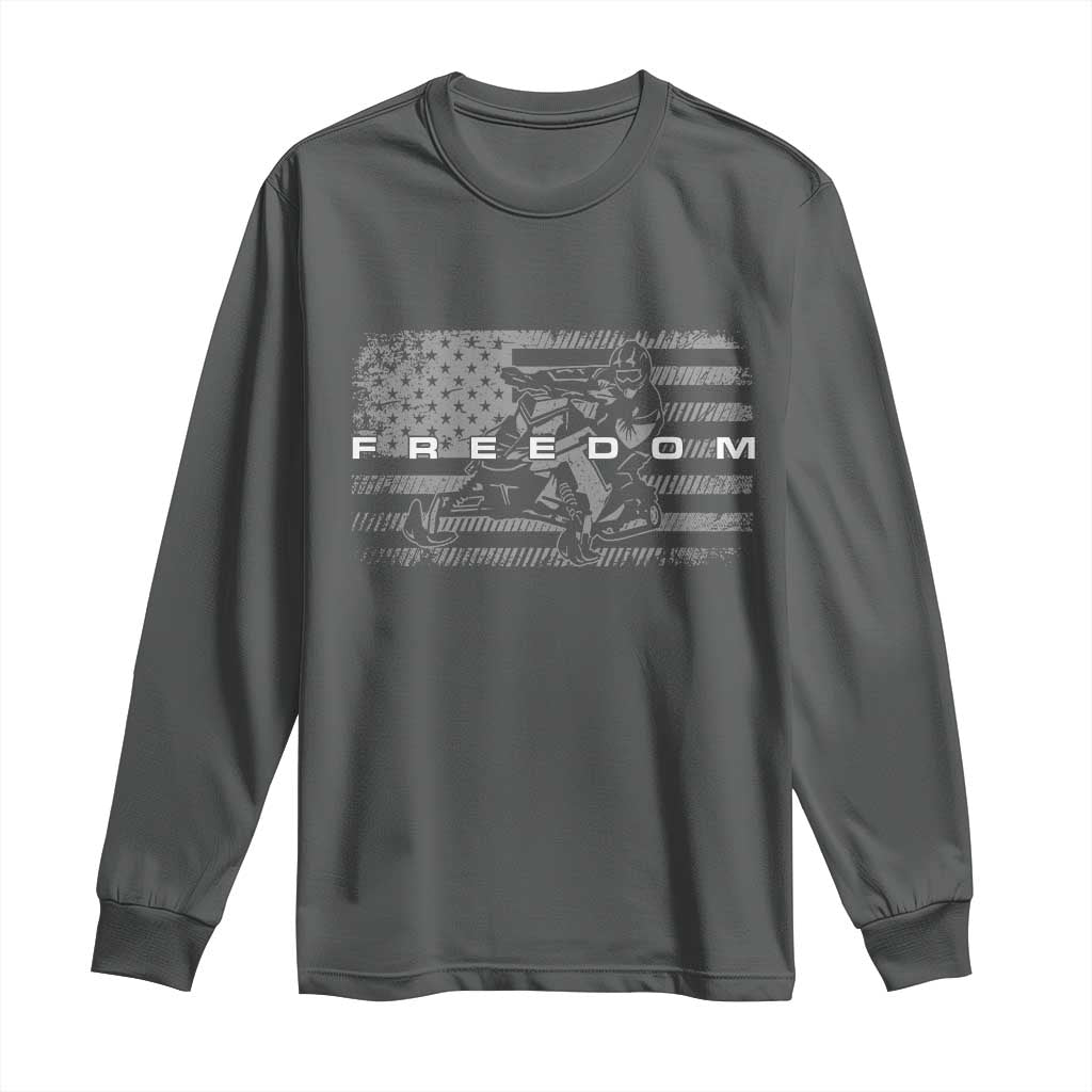 American Flag Snowmobile Freedom Winter Sport Long Sleeve Shirt - Wonder Print Shop