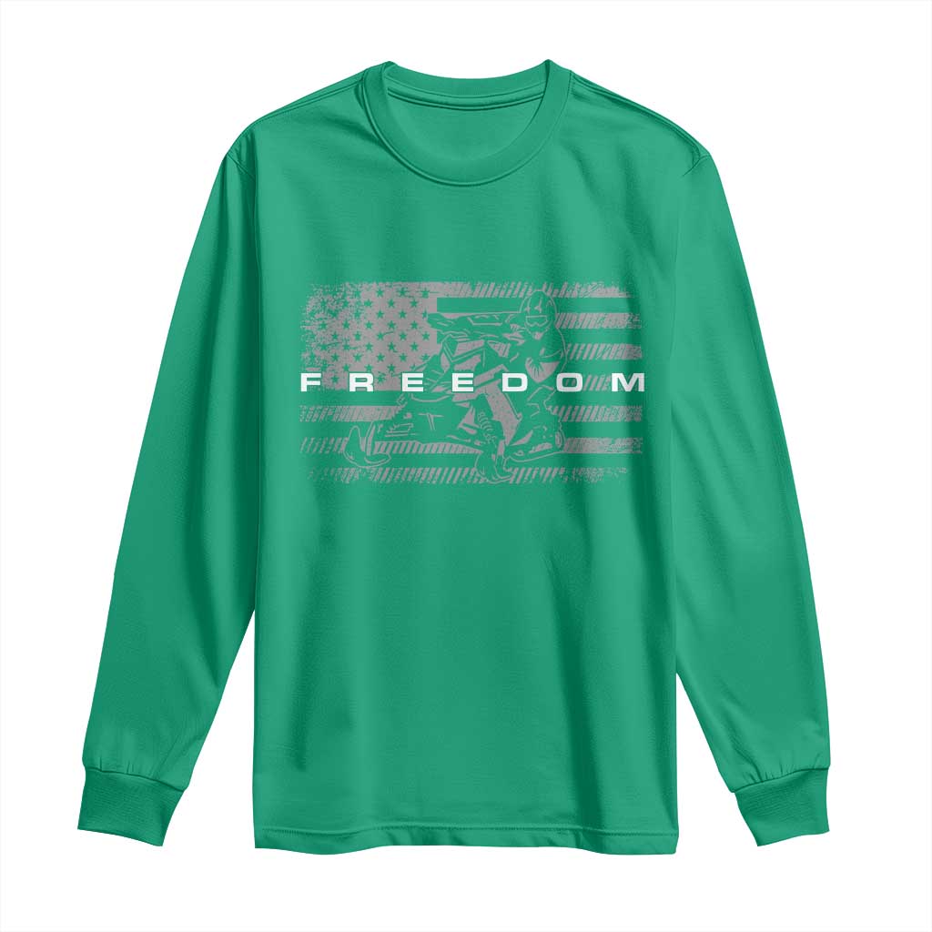 American Flag Snowmobile Freedom Winter Sport Long Sleeve Shirt - Wonder Print Shop