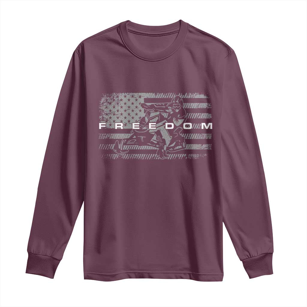 American Flag Snowmobile Freedom Winter Sport Long Sleeve Shirt - Wonder Print Shop