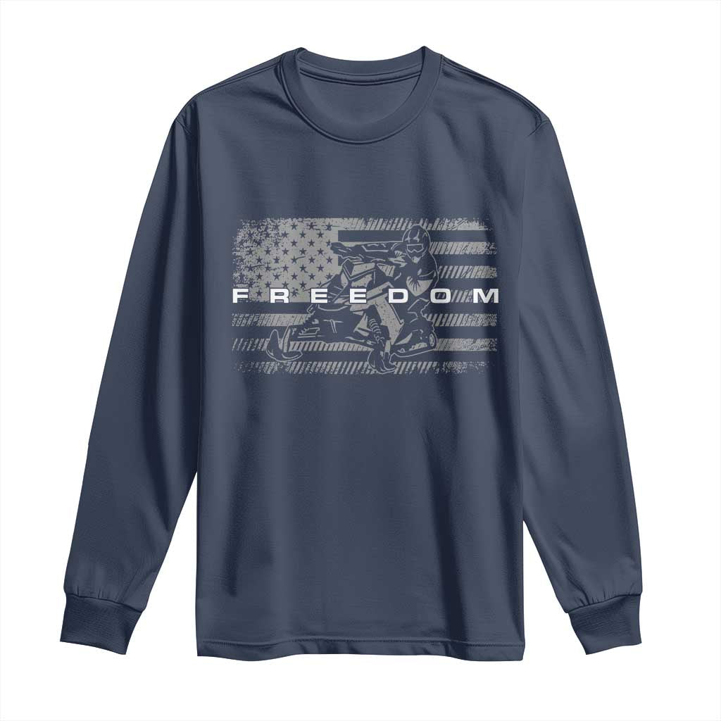 American Flag Snowmobile Freedom Winter Sport Long Sleeve Shirt - Wonder Print Shop