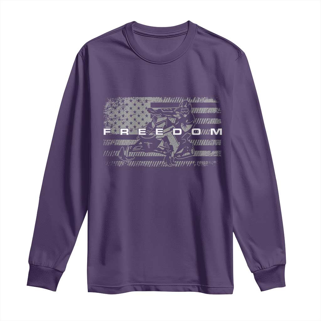 American Flag Snowmobile Freedom Winter Sport Long Sleeve Shirt - Wonder Print Shop