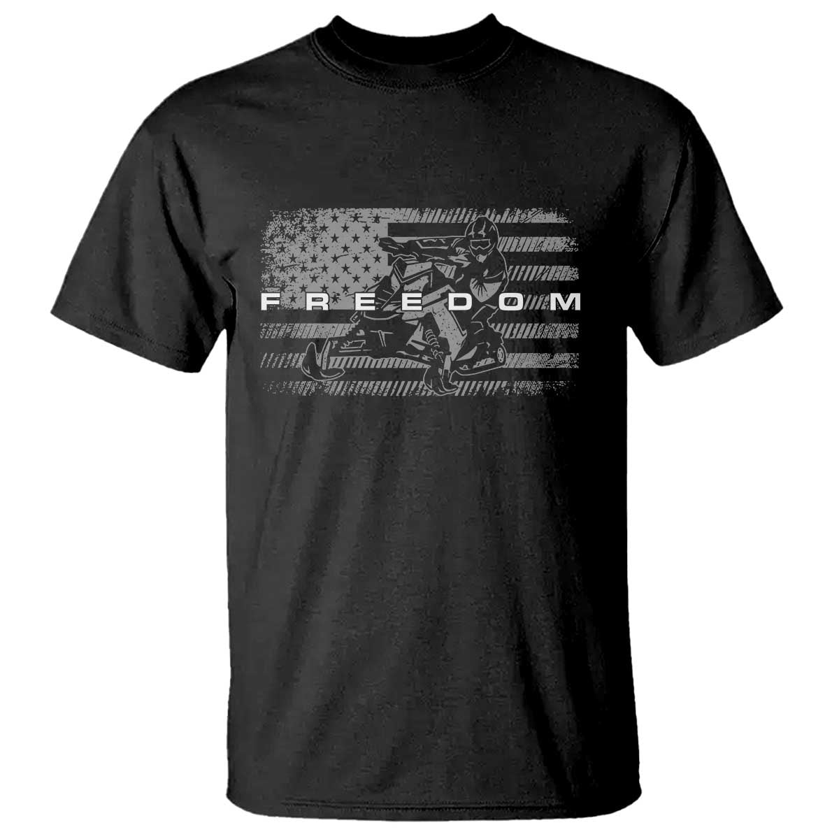 American Flag Snowmobile Freedom Winter Sport T Shirt - Wonder Print Shop