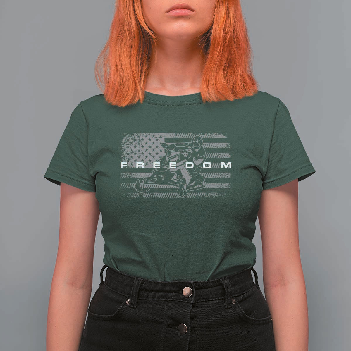 American Flag Snowmobile Freedom Winter Sport T Shirt For Women - Wonder Print Shop