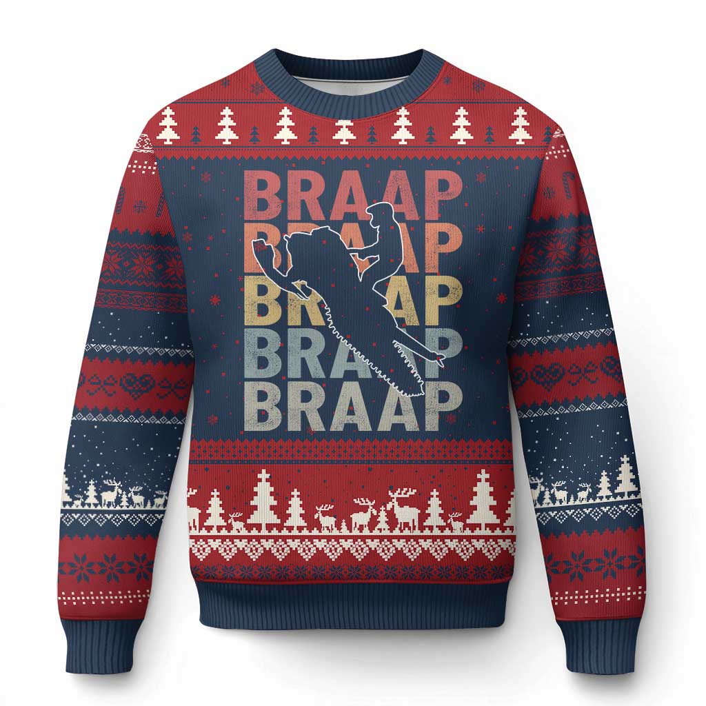 Snowmobile Braaap Ugly Christmas Sweater Retro Snowcross Snow Sled Winter Sport - Wonder Print Shop