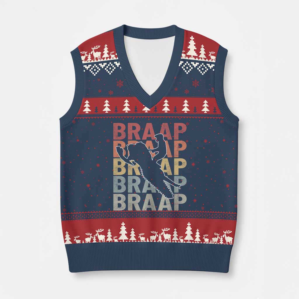 Snowmobile Braaap V-Neck Knit Sweater Vest Retro Snowcross Snow Sled Winter Sport - Wonder Print Shop