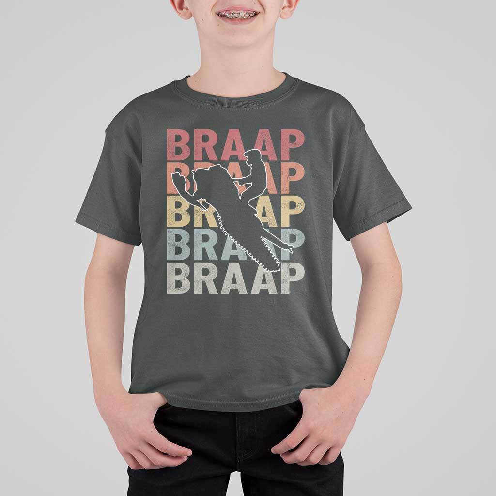 Snowmobile Braaap T Shirt For Kid Retro Snowcross Snow Sled Winter Sport - Wonder Print Shop